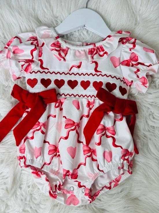 Rylee + Cru Pink Heart & Bow Smocked Baby One-Piece - Picture 3 of 8